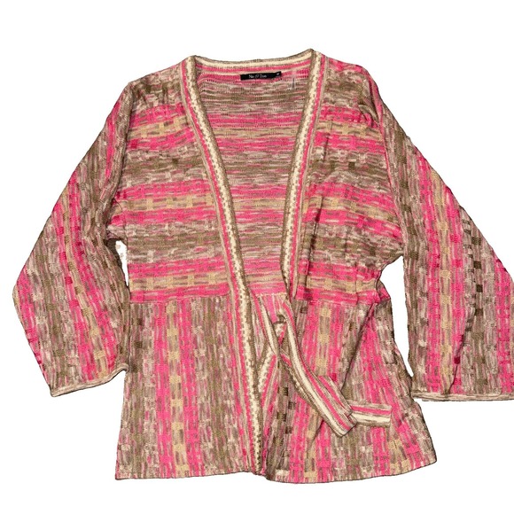 Nic & Zoe Sweaters - Nic & Zoe 100% Silk Open Cardigan M Tie Front Pink Tan